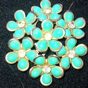 Antique brooch fifties turquoise like beads gold tone grandma core